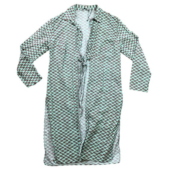 Zara Women's The Lissie Shirt Size Medium Swim Cover Up Tie Front Mint Brown NEW - Picture 1 of 12